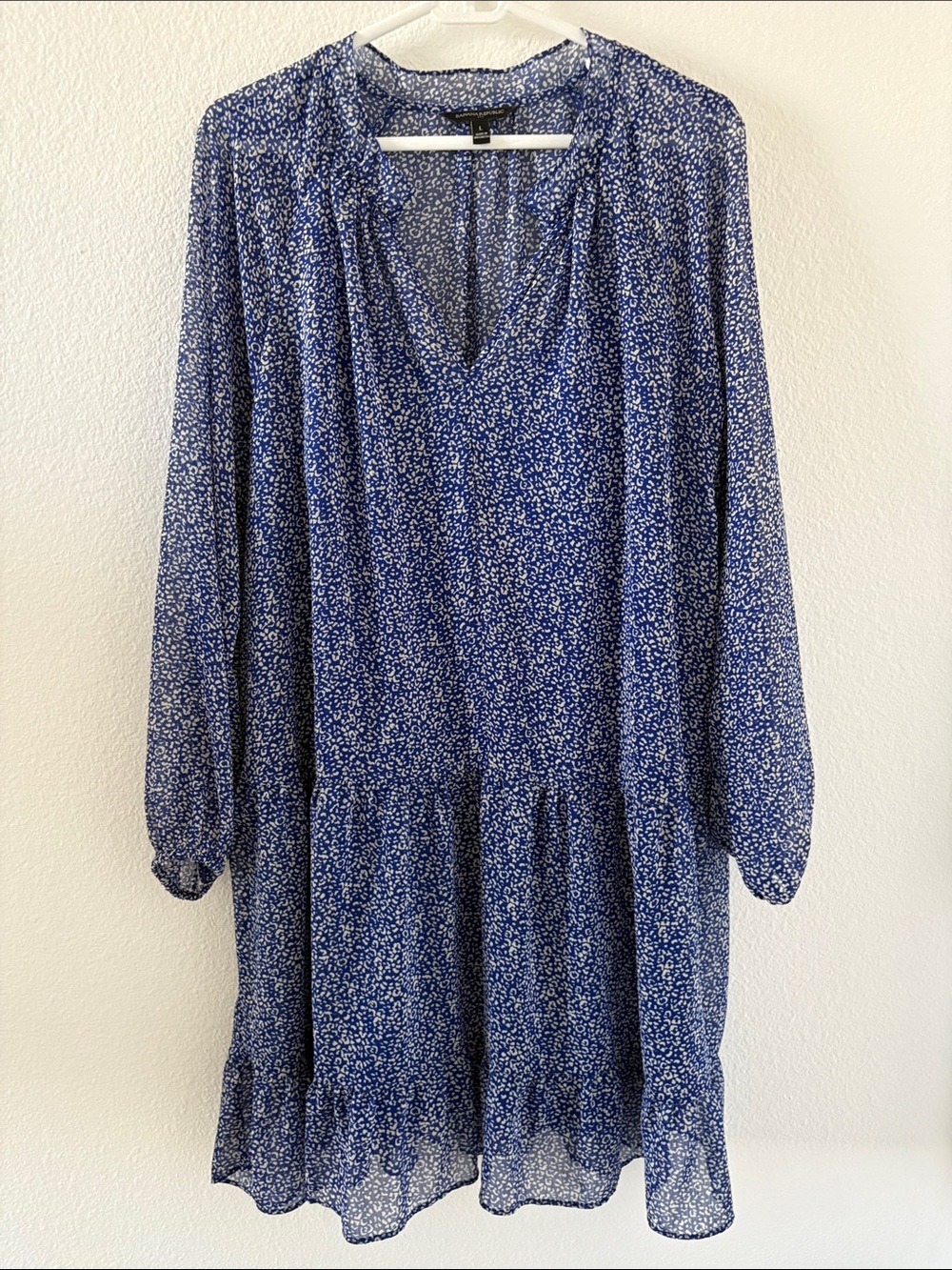 Banana Republic Blue Floral Long-Sleeve Tiered Dress